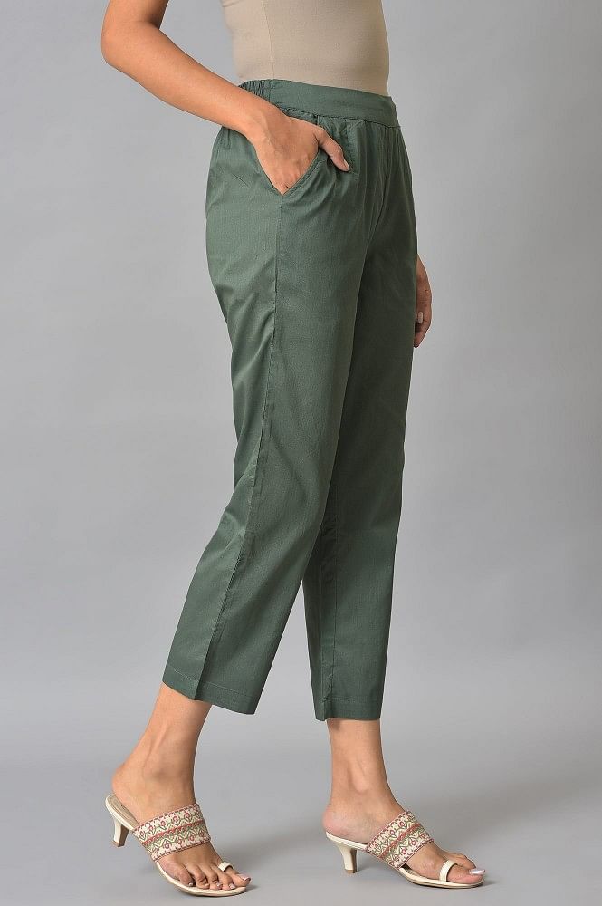 Plain Ladies Olive Green Cotton Pant, Waist Size: 30 at Rs 490/piece in  Surat